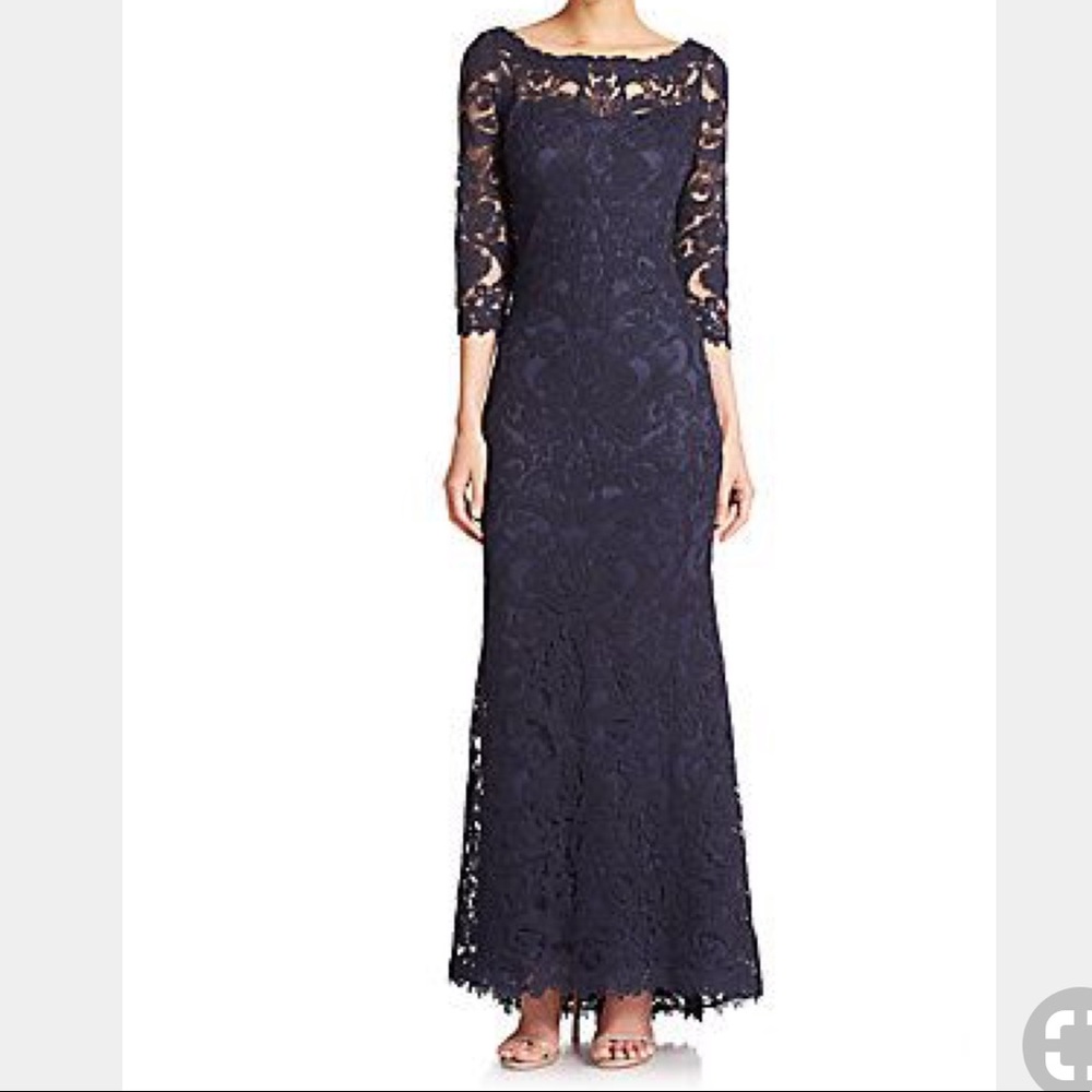 Tadashi Shoji Navy Lace Boatneck Dress, SZ14